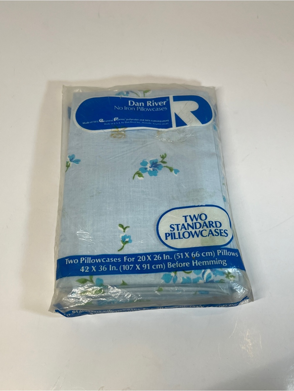 Vintage Dan River Two Pillowcases Set Blue Floral 20" x 26" Cottage Granny Core